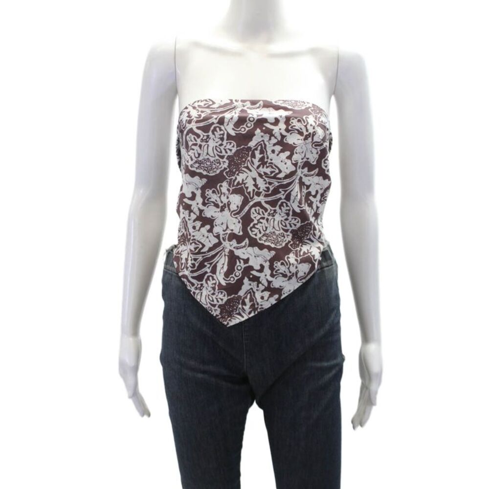 Tibi Womens Batik Strapless Bandeau Top - Cinnamon Multi Size L